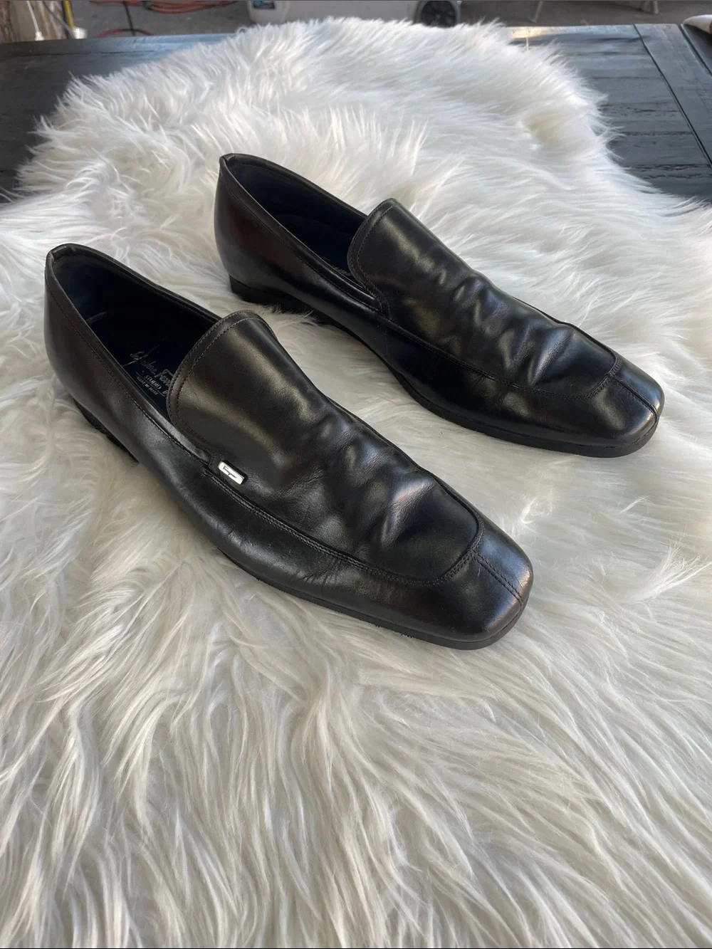 Salvatore Ferragamo Black Leather Slip-On Men's Dress Loafers